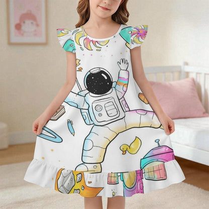 Personalized Girls Nightgown with Ruffle Trim - Custom Print Sleep Dress