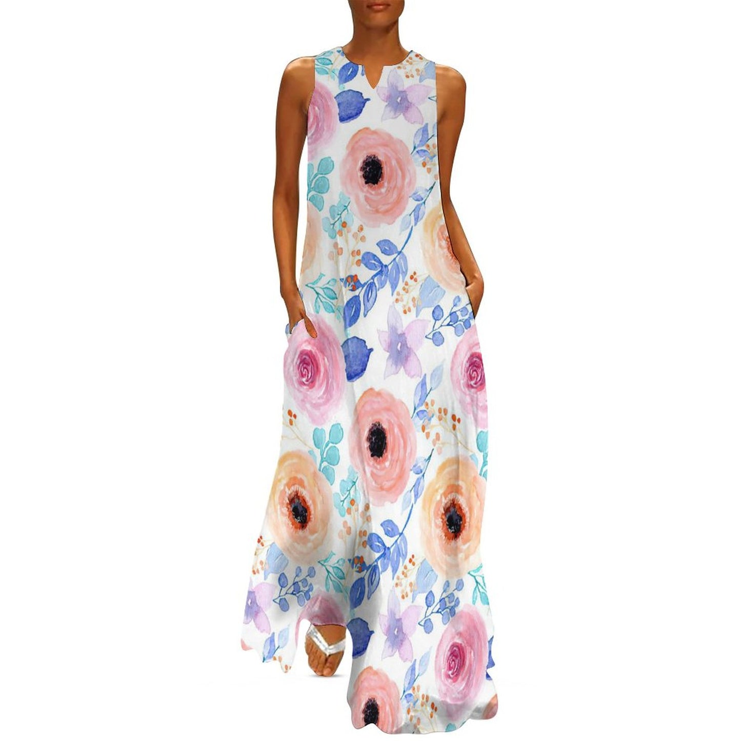 Custom Print Maxi Dress | Your Design on a Sleeveless Gown
