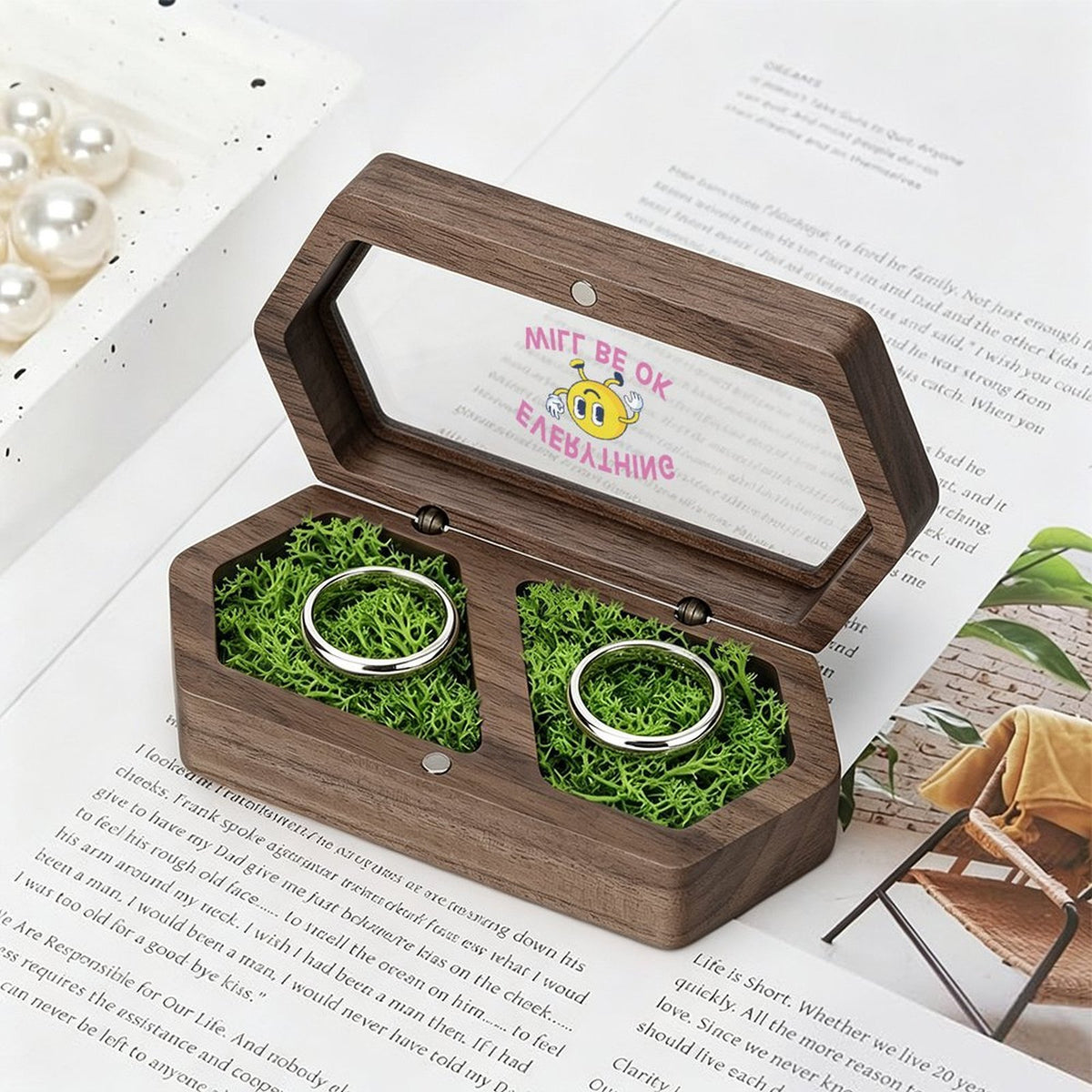Personalized Wooden Double Ring Box with Clear Acrylic Lid