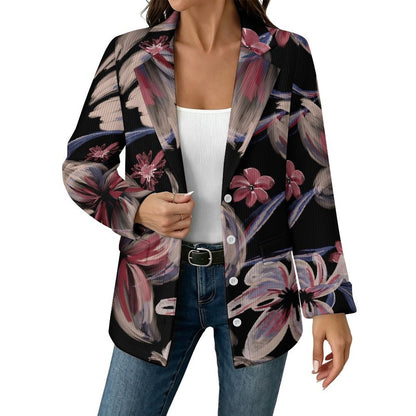 Women's Knit Blazer Jacket with Lapel Collar and Custom Print Option