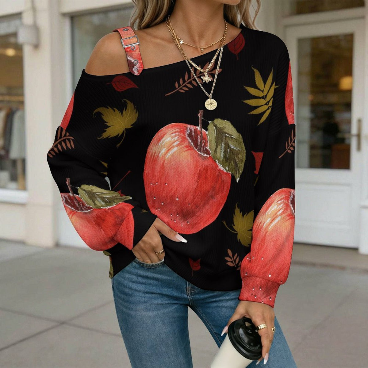 Custom Women's Off-Shoulder Sweater with Soft Knit Fabric