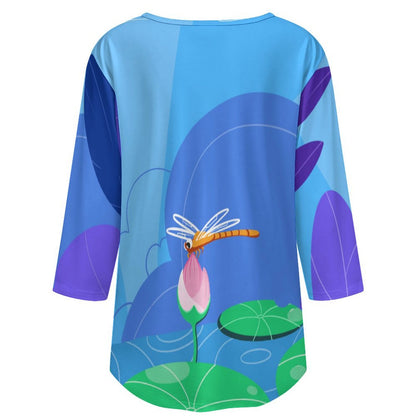 Custom Ruched 3/4 Sleeve Top | Personalized Women's Blouse with Photo