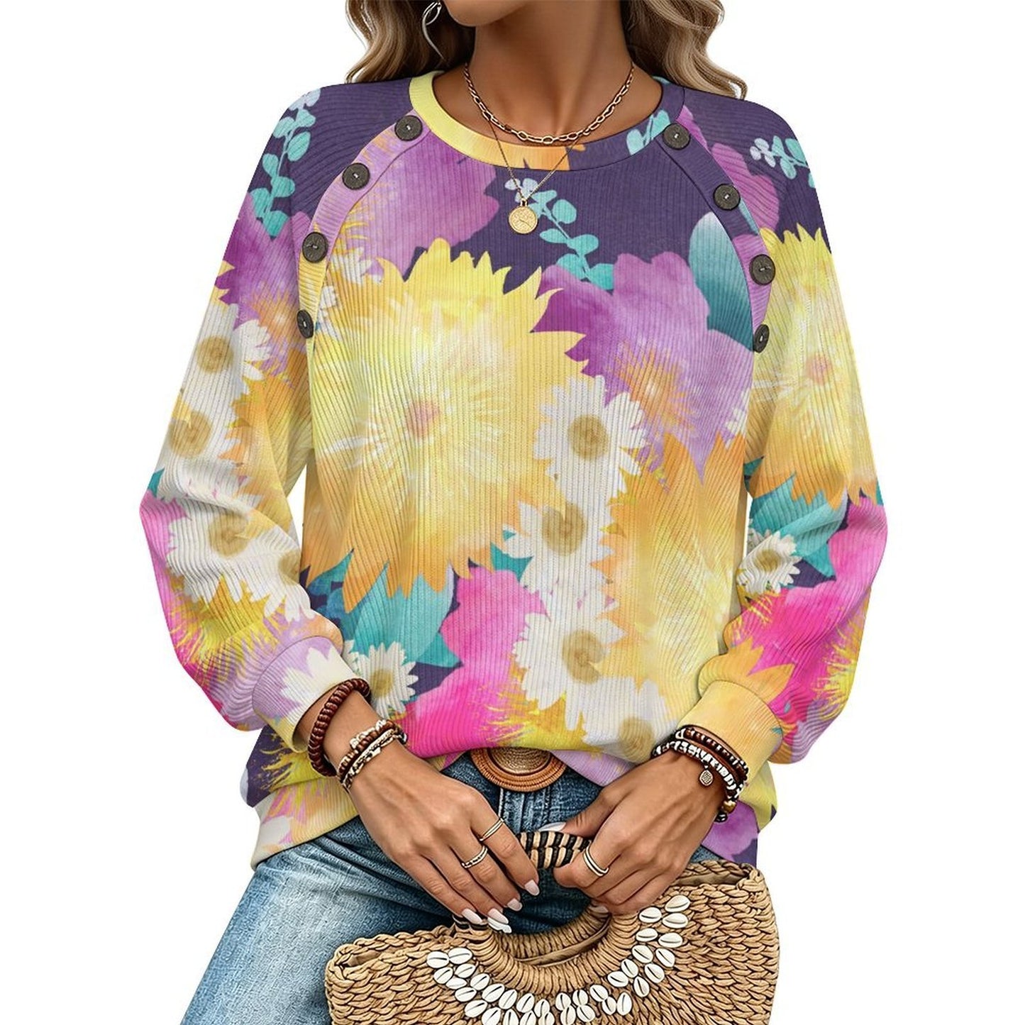 Custom Women's Button-Front Raglan Sleeve Cardigan Sweater
