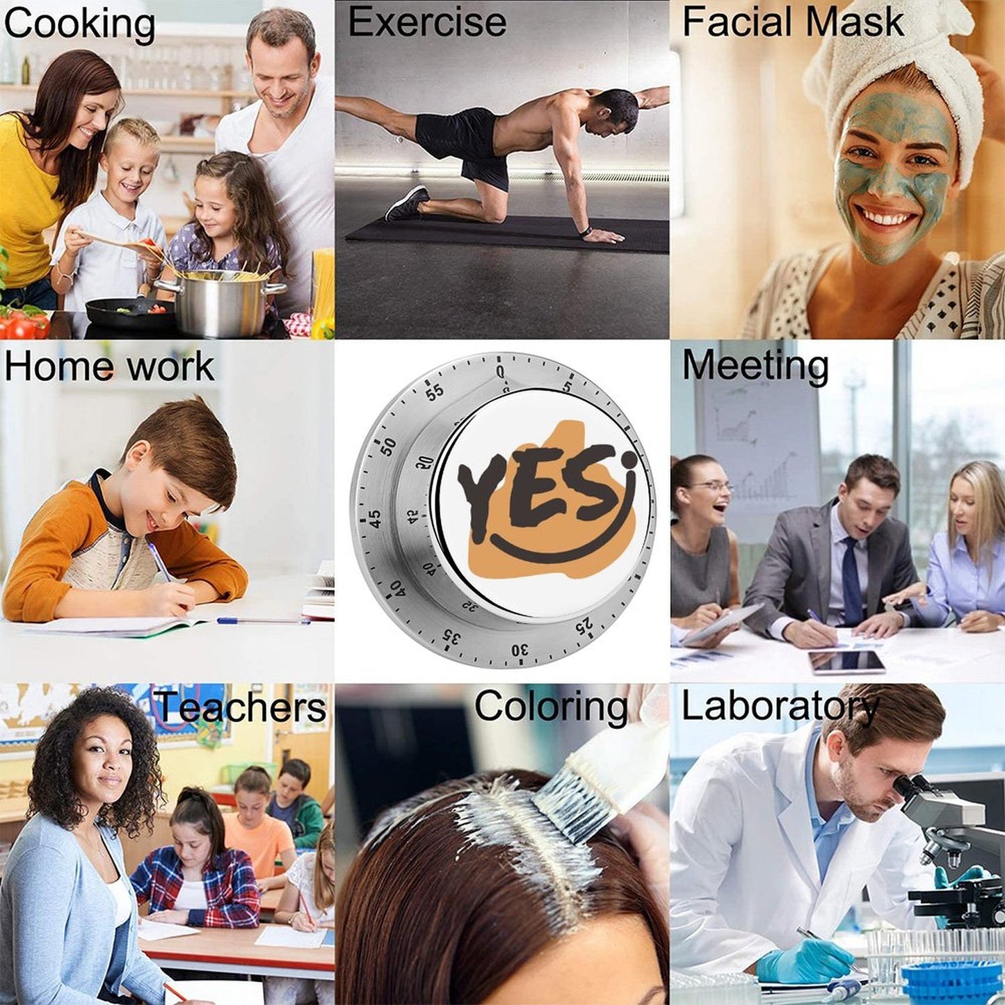 Magnetic Kitchen Timer Stainless Steel Custom Print | Mechanical 55-Min