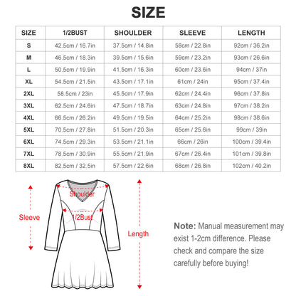 Custom Plus Size V-Neck Dress | Long Sleeve Midi T-Shirt Dress (S-8XL)