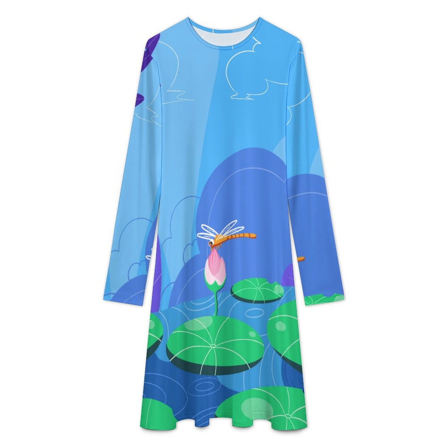 Custom Long Sleeve Swing Dress | Personalized Photo A-Line Dress for Her