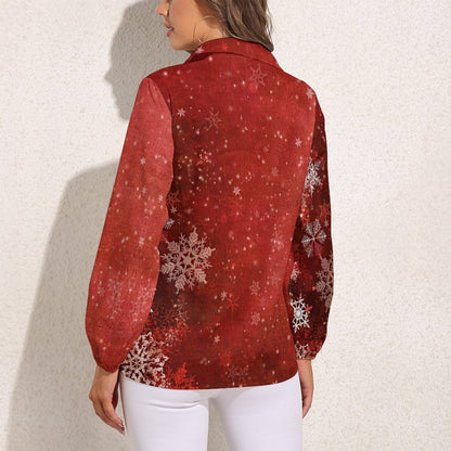 Custom Women's Retro V-Neck Long Sleeve Blouse