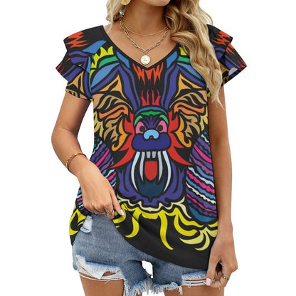 Custom Ruffle V-Neck T-Shirt (BUT) | All-Over Print Women's Top