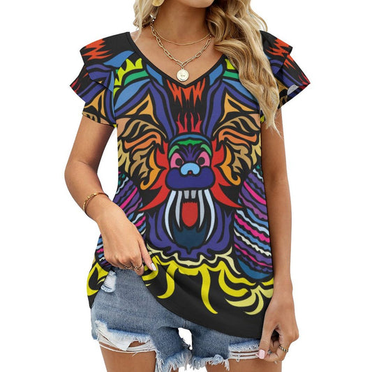 Custom Ruffle V-Neck T-Shirt (BUT) | All-Over Print Women's Top