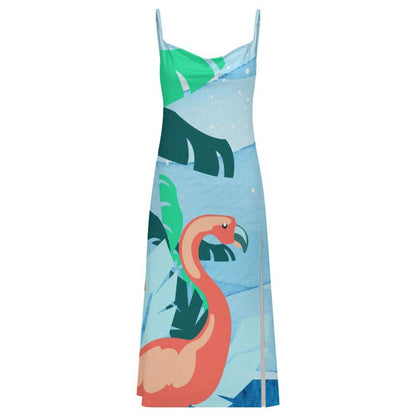 Custom Print Side Slit Maxi Dress with Adjustable Straps for Women