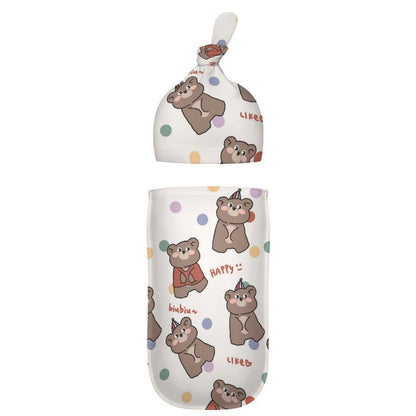 Custom Printed Cotton Baby Swaddle and Hat Set