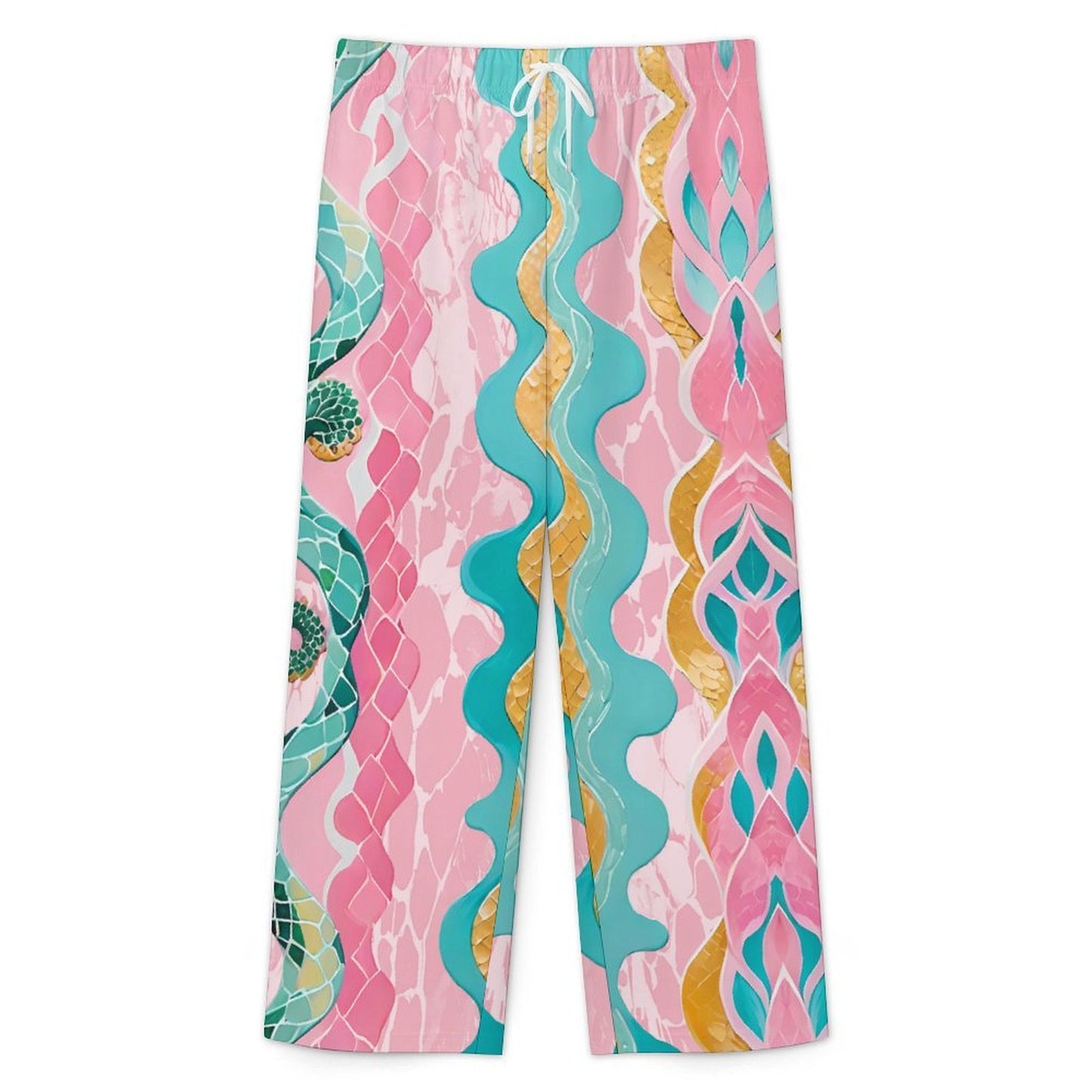Men's Drawstring Wide Leg Casual Pants with Custom Graphic Printing