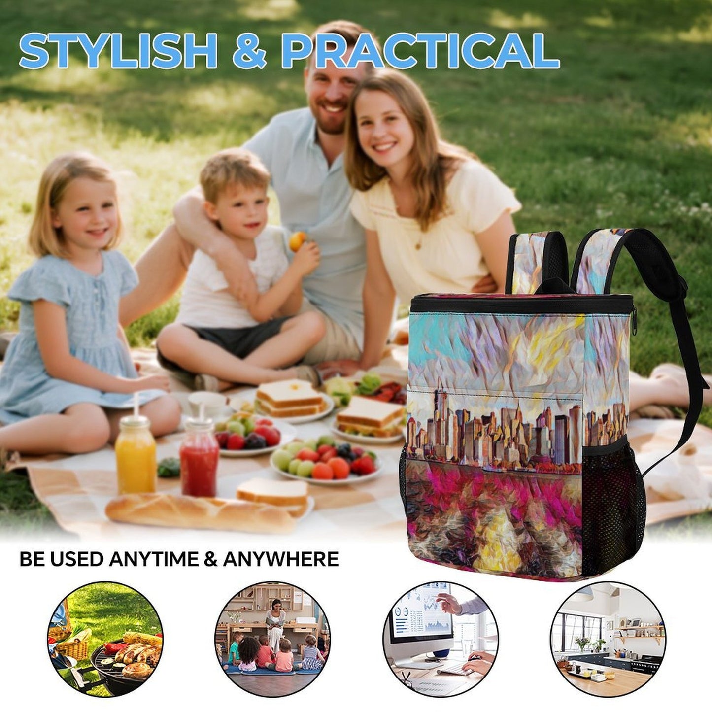 Personalized Insulated Cooler Backpack with Full-Print Custom Design