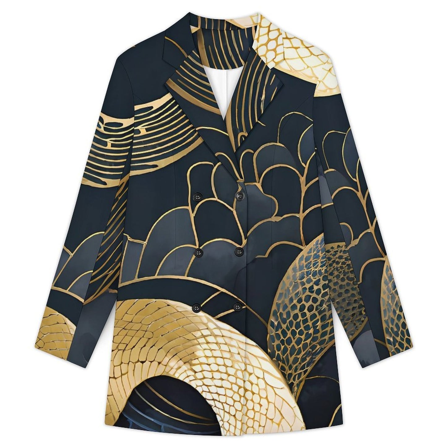 Custom Print Double-Breasted Blazer Dress for Women