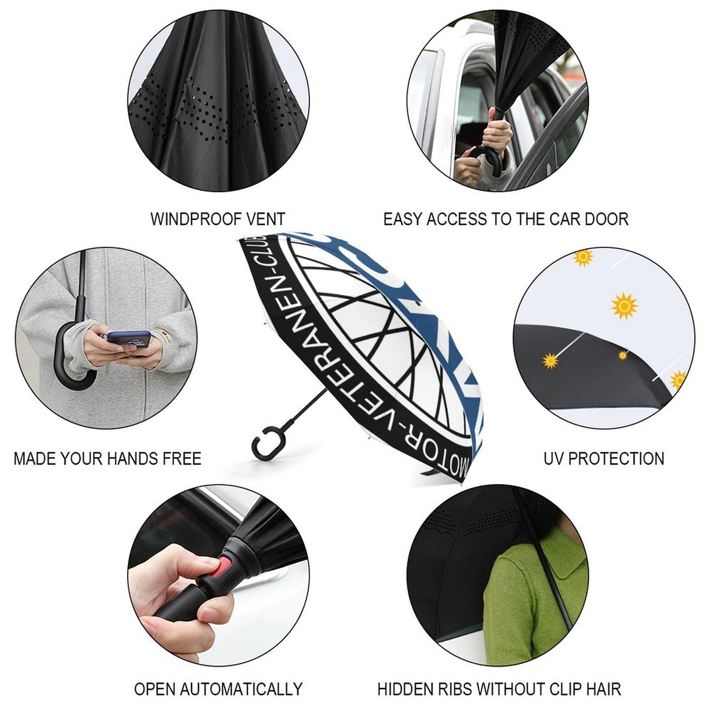 Custom Inverted Windproof Car Umbrella: Double-Layer Reverse Folding
