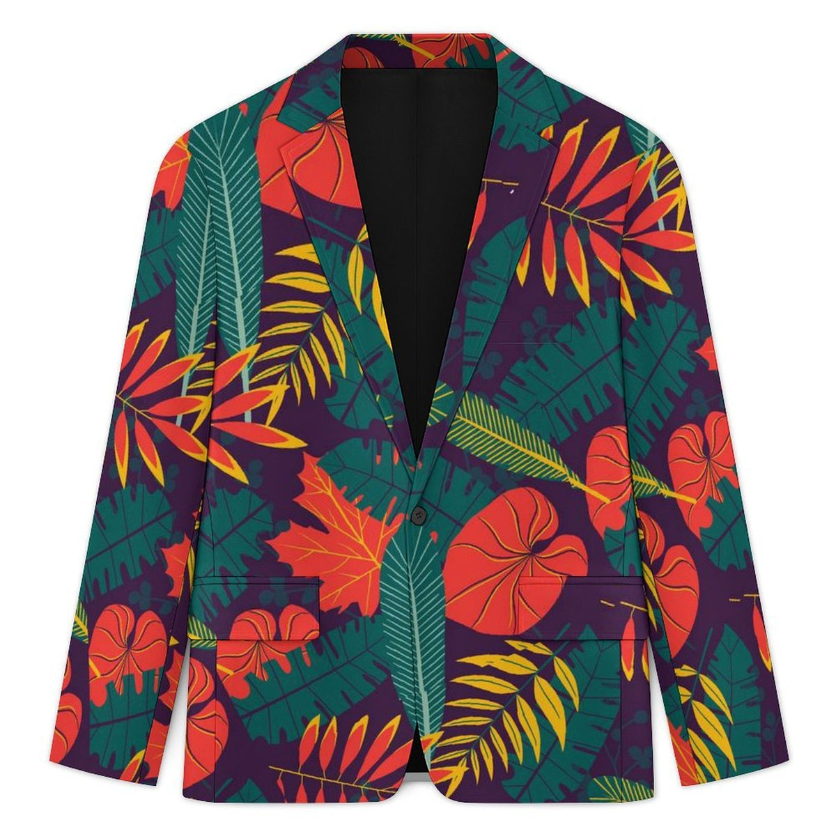 Men's Single-Button Blazer with Custom Heat Transfer and Flap Pockets