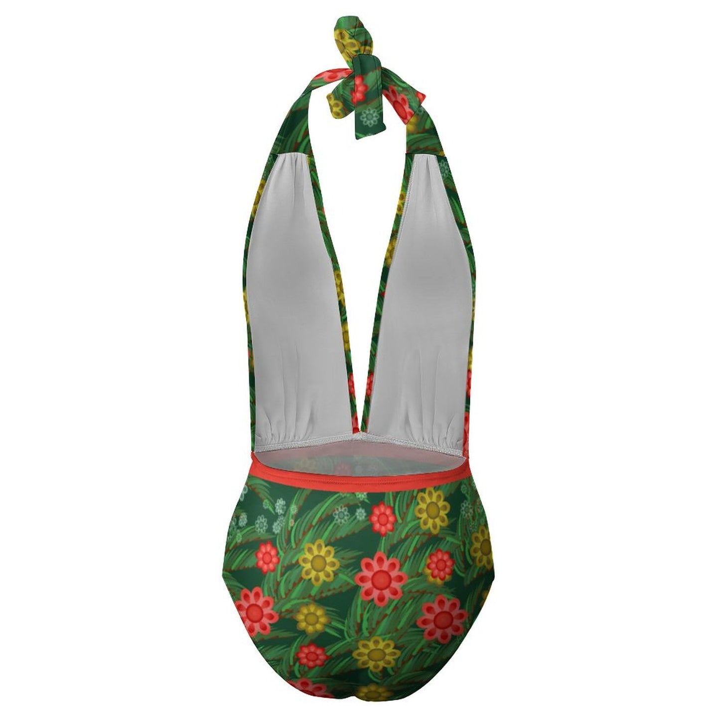 Custom Deep V One-Piece Swimsuit: Halter Neck Monokini