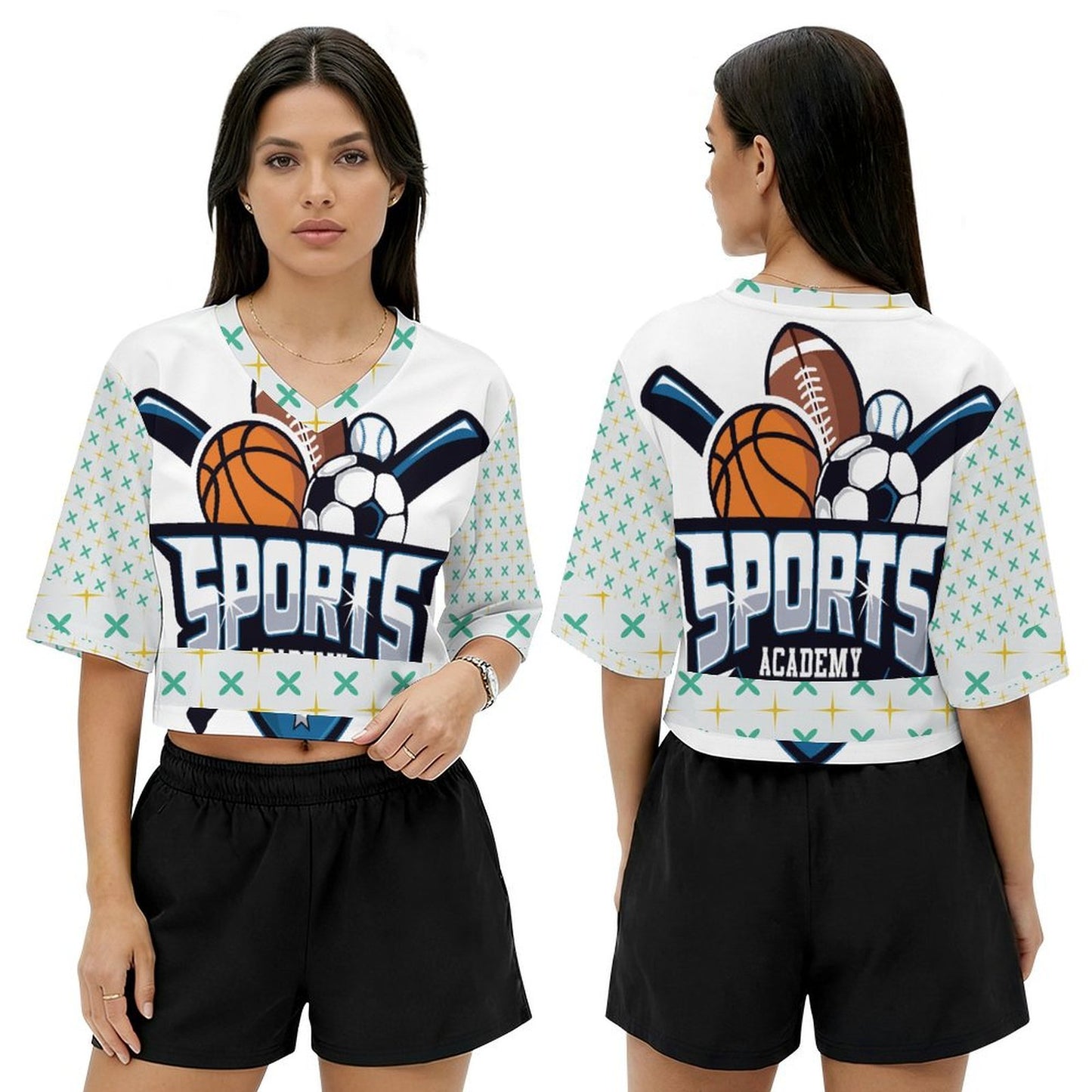Custom Cropped V-Neck Football Jersey for Women