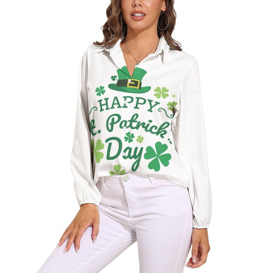 Custom Vintage V-Neck Blouse | Women's Wrinkle-Free Long Sleeve Top