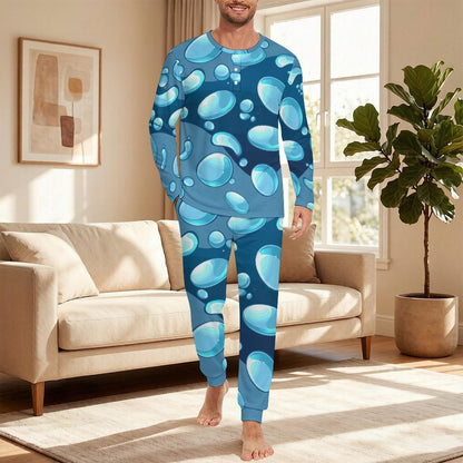 Men's Sleepwear Set Blue Water Droplets