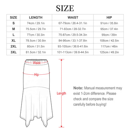 Custom Print Asymmetric Flare Midi Skirt with High Waist for Women