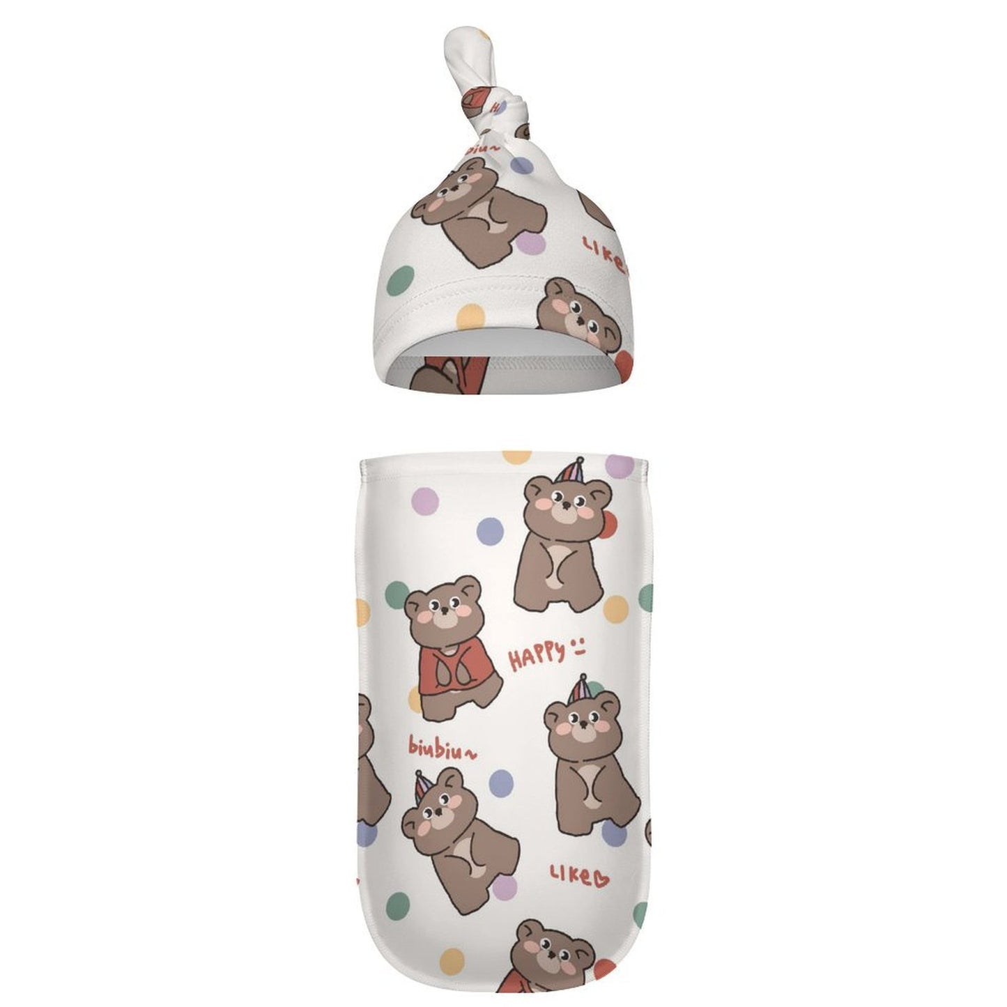 Custom Printed Cotton Baby Swaddle and Hat Set