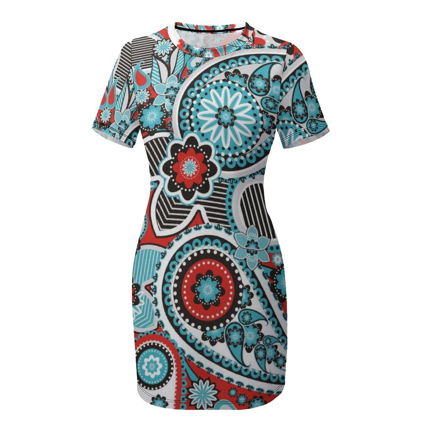 Short Sleeve Bodycon Dress Custom Print | Pullover Knee Length Fitted