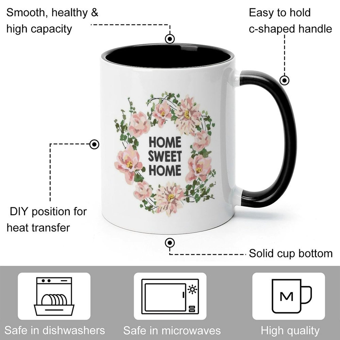 Custom Inner Color Mug | Personalized Photo Ceramic Coffee Mug 11oz | Heat Transfer Print