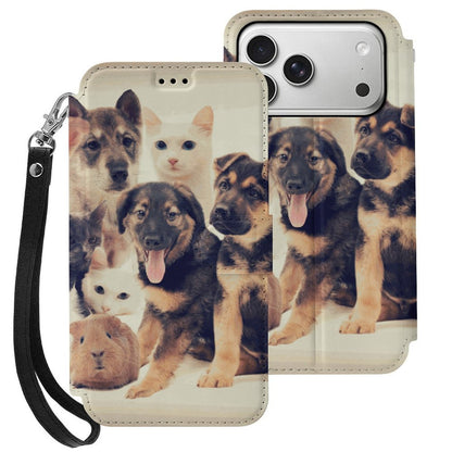 Personalized iPhone 17 Leather Flip Wallet Case with Card Holder & Lanyard