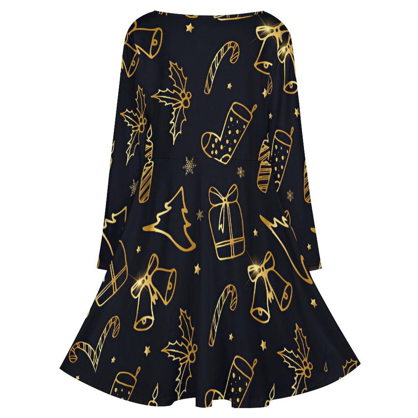 Custom Plus Size V-Neck Dress | Long Sleeve Midi T-Shirt Dress (S-8XL)