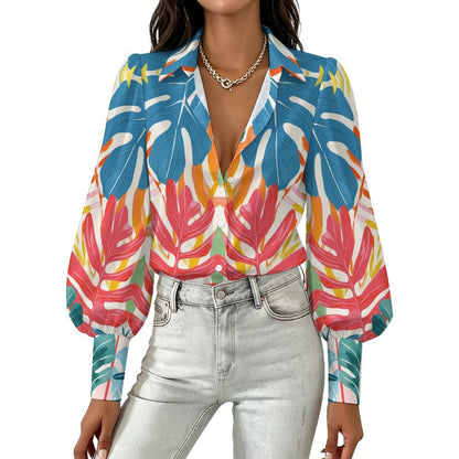 Women's Fashion Balloon Sleeve Long Sleeve Shirt with Custom Prints