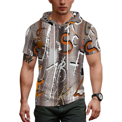 Mid-Sleeve Hooded Sweatshirt in Fish Scale Fabric with Custom Heat Transfer Print
