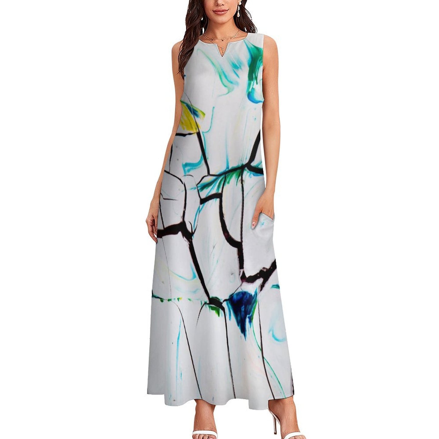 Custom Print Sleeveless Maxi Dress | Personalized Ankle-Length Dress