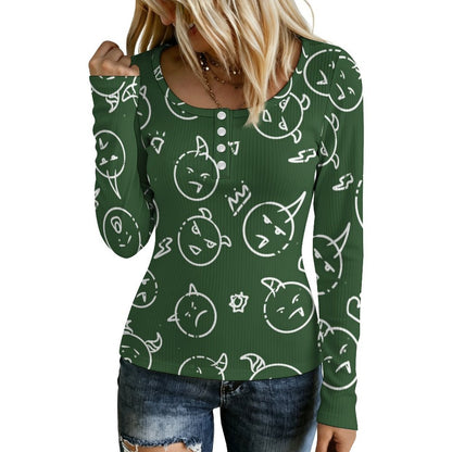 Custom Square Neck Button Sweater for Women with Personalized Print