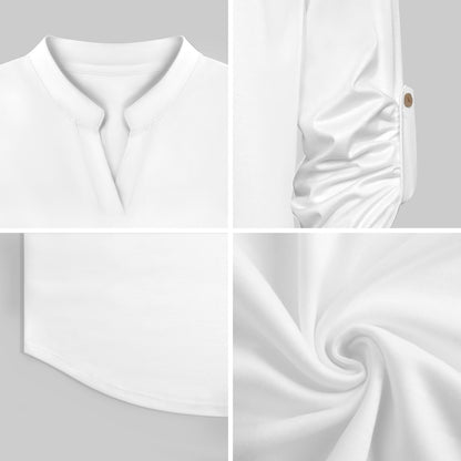 Custom Printed Women's V-Neck Shirt with Roll-Up Sleeves