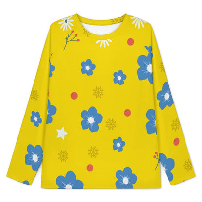 Shoulder Long Sleeved Pajama Set Yellow, Flower Background