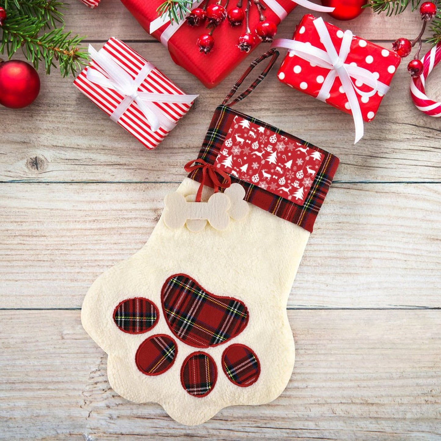 Personalized Pet Stocking with Plush Cuff | Custom Dog Photo