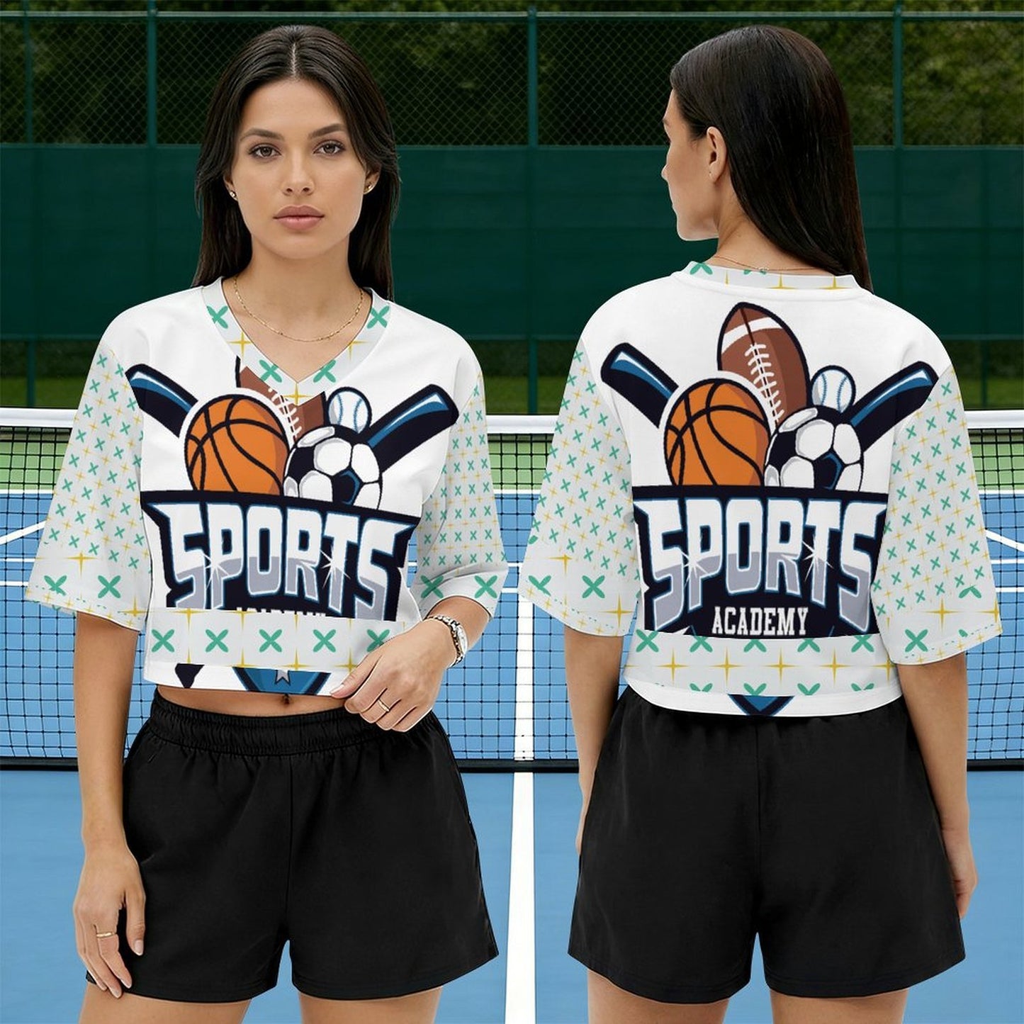 Custom Cropped V-Neck Football Jersey for Women