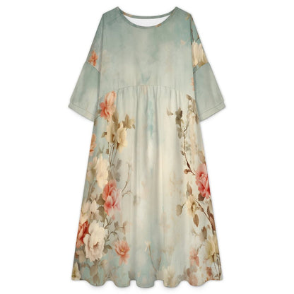 Custom Printed High Waist Babydoll Midi Dress for Women