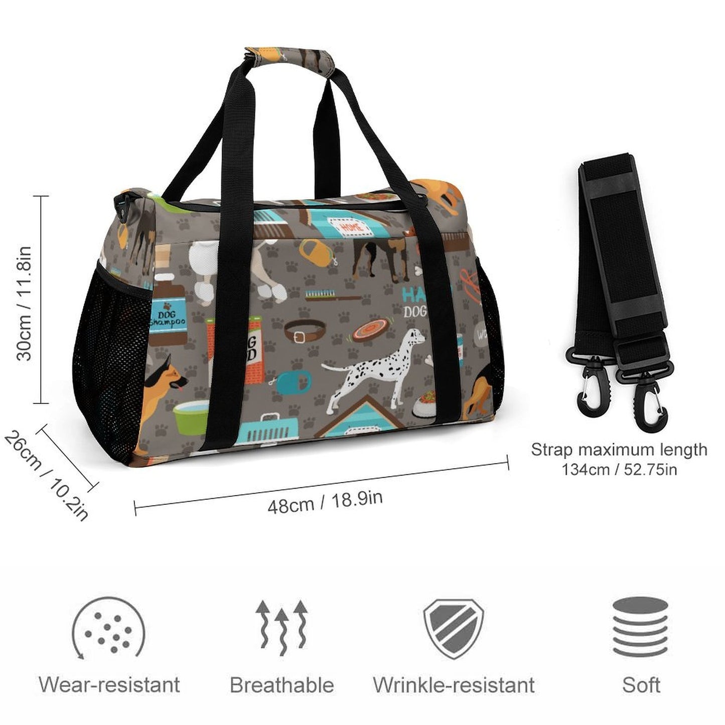 Personalized Weekender Duffel Bag with Custom Print and Adjustable Shoulder Strap