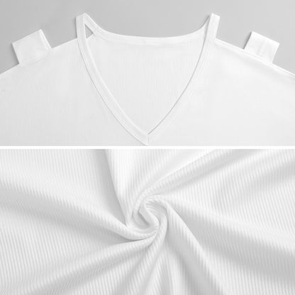 Custom Off-The-Shoulder Top | Personalized Ribbed V-Neck Tee