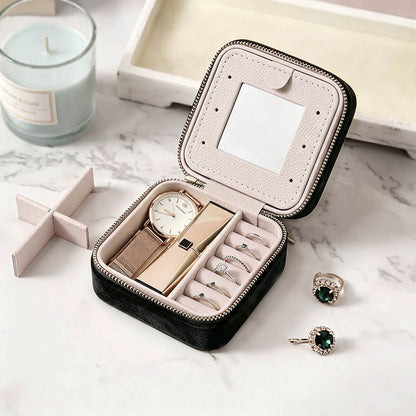 Personalized Square Velvet Jewelry Box with Mirror and Zipper Closure