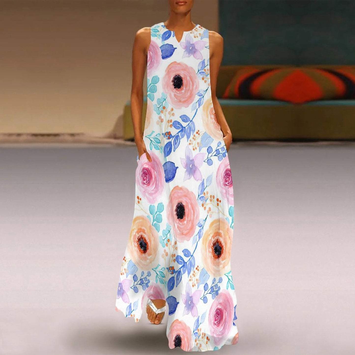 Custom Print Maxi Dress | Your Design on a Sleeveless Gown