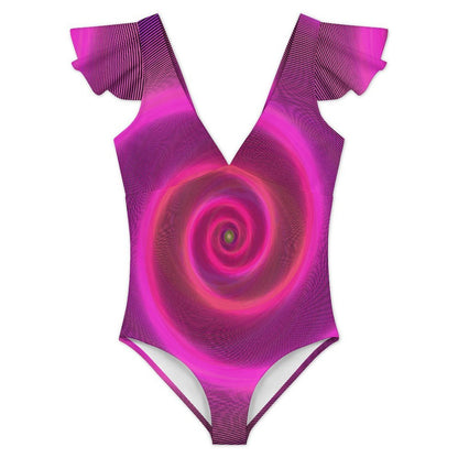 Custom V-Neck One-Piece Swimsuit with Ruffle Sleeves