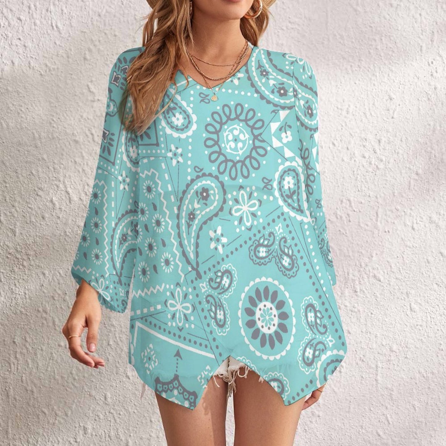 Custom Sheer Chiffon Long Sleeve Blouse | Boho Beach Top