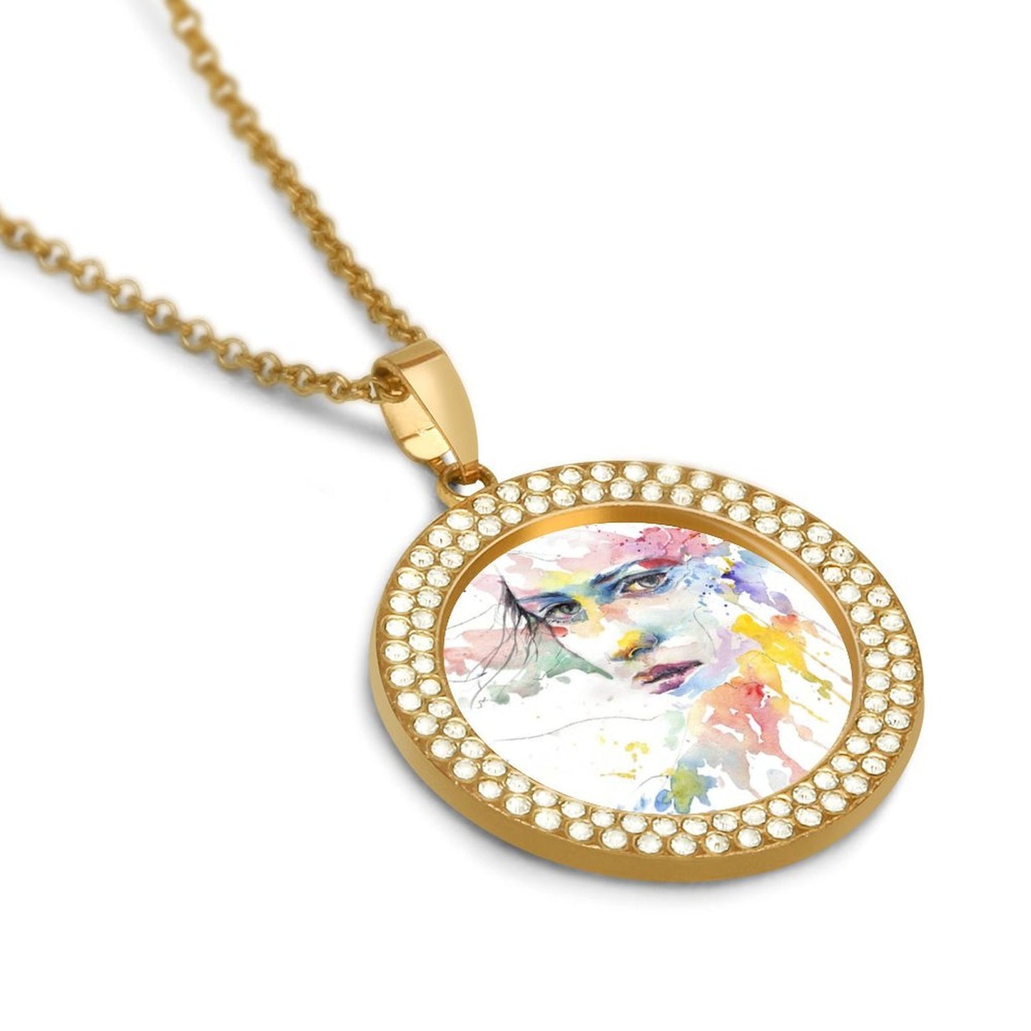 Custom Rhinestone Photo Pendant Necklace
