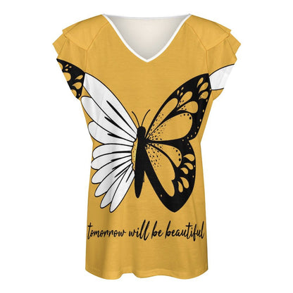 Custom Ruffle Sleeve V-Neck Tee | UPF 50+ Personalized Top