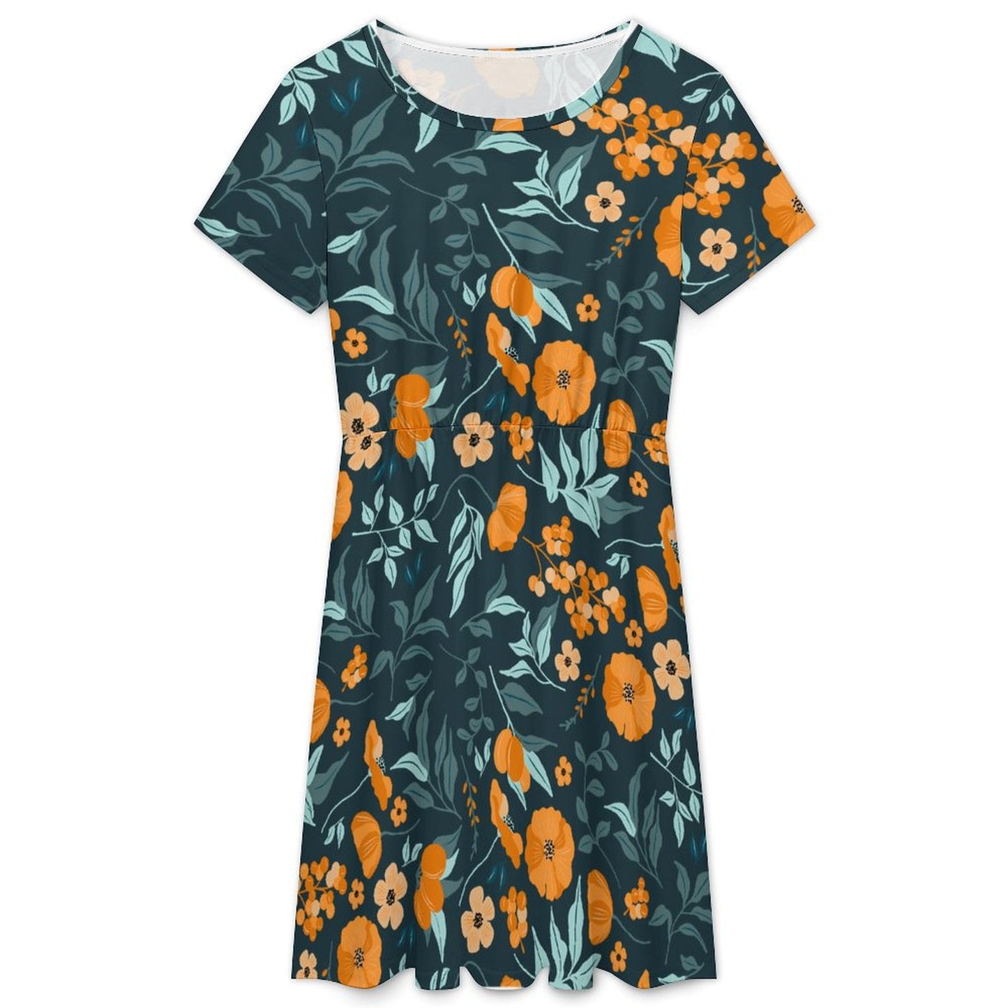 Custom Short Sleeve Round Neck Dress | Personalized Photo Midi Dress