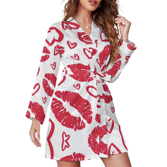 Custom Women's Long Sleeve Satin Robe | Personalized Kimono Bathrobe