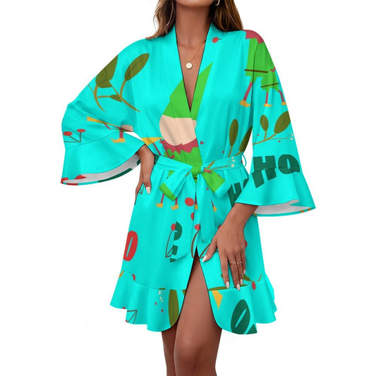 Personalized Women's Ruffle Sleeve Belted Lounge Robe